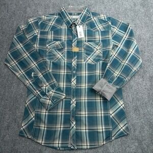BKE Shirt Mens Large Teal Plaid Athletic Fit‎ Button Up Long Sleeve